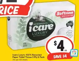 IGA Icare luxury 100% recycled paper toilet tissue 3 ply 8 pack offer