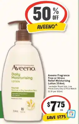 IGA Aveeno fragrance free or stress relief moisturising lotion offer