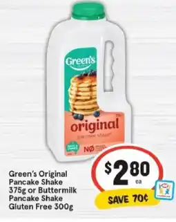 IGA Green's original pancake shake or buttermilk pancake shake gluten free offer
