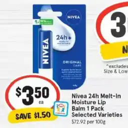 IGA Nivea 24h melt-in moisture lip balm offer