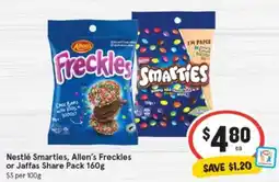 IGA Nestlé smarties, allen's freckles or jaffas share pack offer