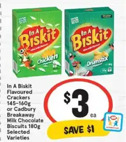 IGA In a biskit flavoured crackers or cadbury breakaway milk chocolate biscuits offer