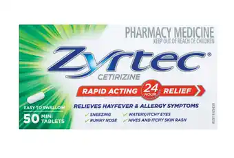 PharmaSave Zyrtec hayfever & allergy relief 50 mini tablets offer