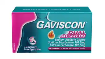 PharmaSave Gavidson dual action heartburn & indigestion relief mixed berry flavour 48 chewable tablets offer