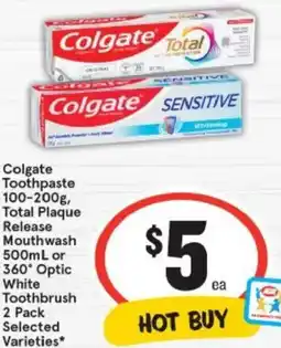IGA Colgate Toothpaste Total Plaque Release Mouthwash offer