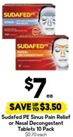 Drakes Sudafed PE Sinus Pain Relief or Nasal Decongestant Tablets offer