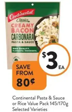 Foodworks Continental Pasta & Sauce or Rice Value Pack offer