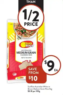 Foodworks Sunrice australian white or brown medium grain rice offer
