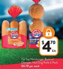 Foodworks Tip top hamburger buns or damper, hot dog rolls offer