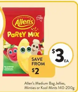 Foodworks Allen's medium bag jellies, minties or kool mints offer