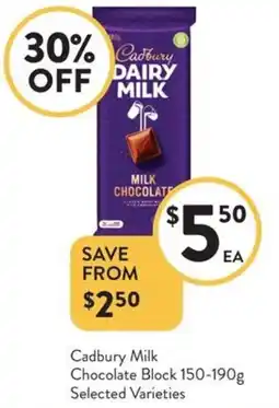 Foodworks Cadbury Milk Chocolate Block offer
