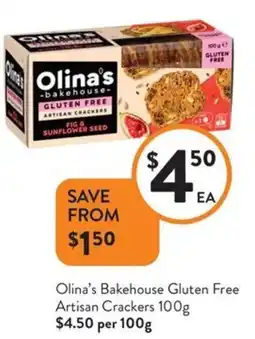 Foodworks Olina's bakehouse gluten free artisan crackers offer