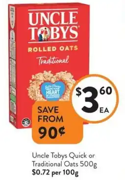 Foodworks Uncle tobys quick or traditional oats offer