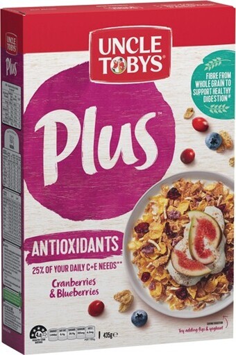 IGA Uncle Tobys Plus Cereal 410-435g Selected Varieties offer