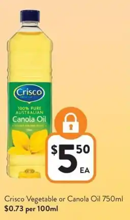 Foodworks Crisco vegetable or canola oil offer