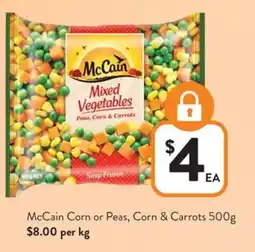 Foodworks Mccain corn or peas, corn & carrots offer