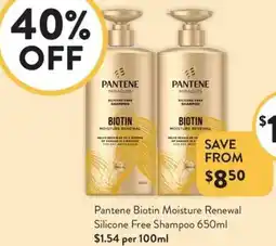 Foodworks Pantene biotin moisture renewal silicone free shampoo offer