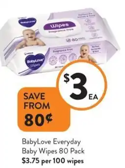 Foodworks BabyLove Everyday Baby Wipes 80 Pack offer