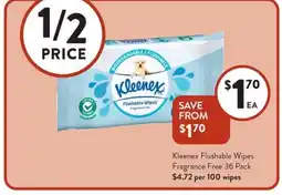 Foodworks Kleenex Flushable Wipes Fragrance Free 36 Pack offer