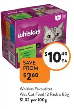 Foodworks Whiskas Favourites Wet Cat Food 12 Pack x 85g offer