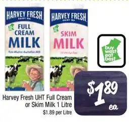 Foodworks Harvey Fresh UHT Full Cream or Skim Milk offer