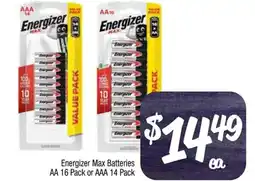 Foodworks Energizer Max Batteries AA 16 Pack or AAA offer