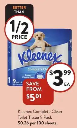 Foodworks Kleenex Complete Clean Toilet Tissue 9 Pack offer