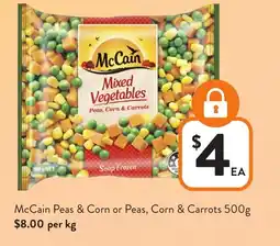Foodworks McCain Peas & Corn or Peas, Corn & Carrots offer