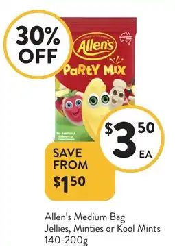 Foodworks Allen's Medium Bag Jellies, Minties or Kool Mints offer
