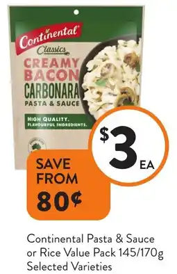 Foodworks Continental Pasta & Sauce or Rice Value Pack Selected Varieties offer