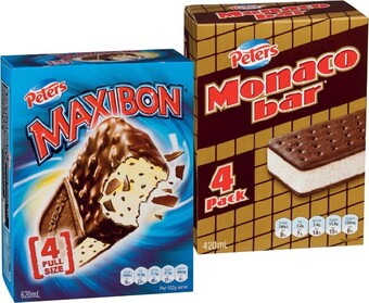 IGA Peters Monaco Bar or Maxibon 4 Pack Selected Varieties offer