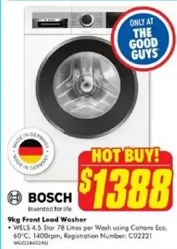 The Good Guys 9kg Front Load Washer offer