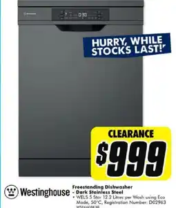 The Good Guys Westinghouse - Freestanding Dishwasher Dark Stainless Steel offer
