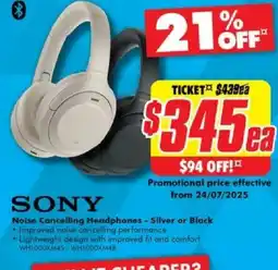 The Good Guys SONY Noise Cancelling Headphones - Silver or Black offer