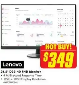 The Good Guys Lenovo 31.5" D32-40 FHD Monitor offer