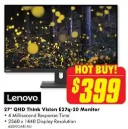 The Good Guys Lenovo 27" QHD Think Vision E27q-20 Monitor offer