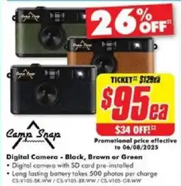 The Good Guys Camp Snap Digital Camera - Black, Brown or Green offer