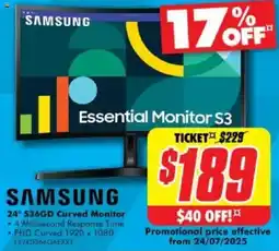The Good Guys SAMSUNG 24" S36GD Curved Monitor offer