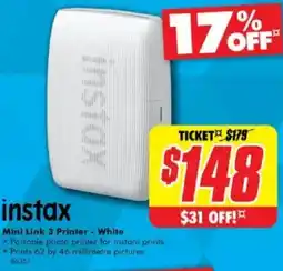 The Good Guys instax Mini Link 3 Printer - White offer