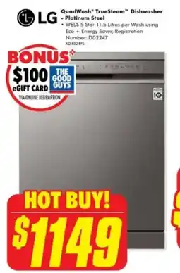 The Good Guys LG QuadWash TrueSteam™ Dishwasher -Platinum Steel offer