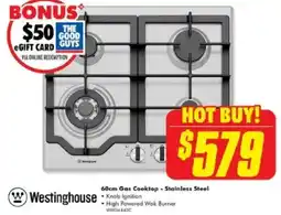 The Good Guys Westinghouse 60cm Gas Cooktop - Stainless Steel offer