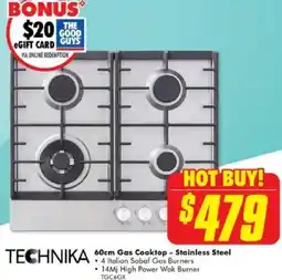 The Good Guys TECHNIKA 60cm Gas Cooktop - Stainless Steel offer