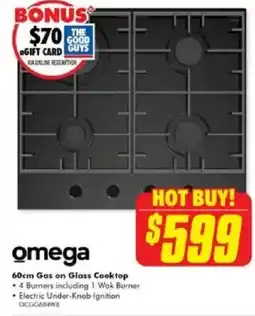 The Good Guys omega 60cm Gas on Glass Cooktop offer