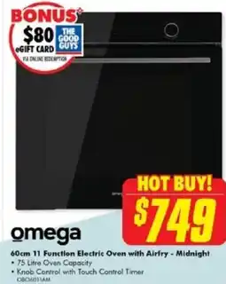 The Good Guys omega 60cm 11 Function Electric Oven with Airfry - Midnight offer