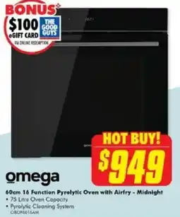 The Good Guys omega 60cm 16 Function Pyrolytic Oven with Airfry - Midnight offer