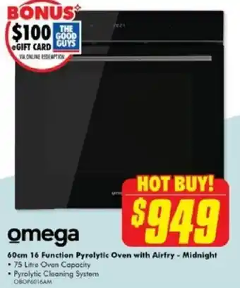 The Good Guys omega 60cm 16 Function Pyrolytic Oven with Airfry - Midnight offer