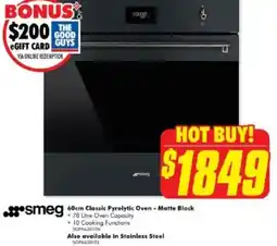 The Good Guys smeg 60cm Classic Pyrolytic Oven - Matte Black offer