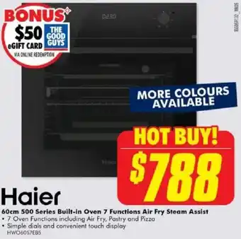 The Good Guys Haier 60cm 500 Series Built-in Oven 7 Functions Air Fry Steam Assist offer