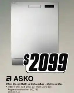 The Good Guys ASKO 82cm Classic Built-in Dishwasher - Stainless Steel offer