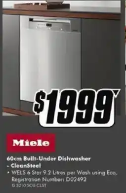 The Good Guys Miele 60cm Built-Under Dishwasher - CleanSteel offer